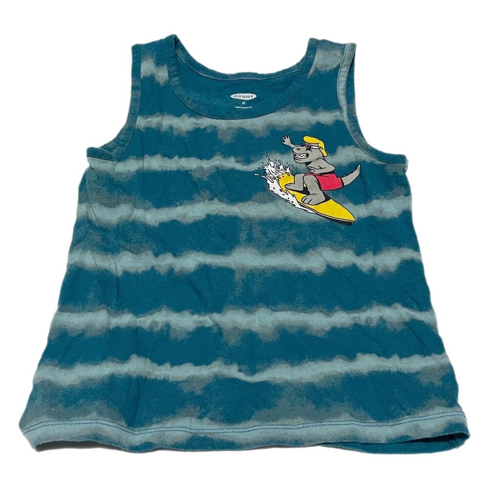 Old Navy Alligator Graphic Striped Tank Top Toddler Boys Size 3T Blue